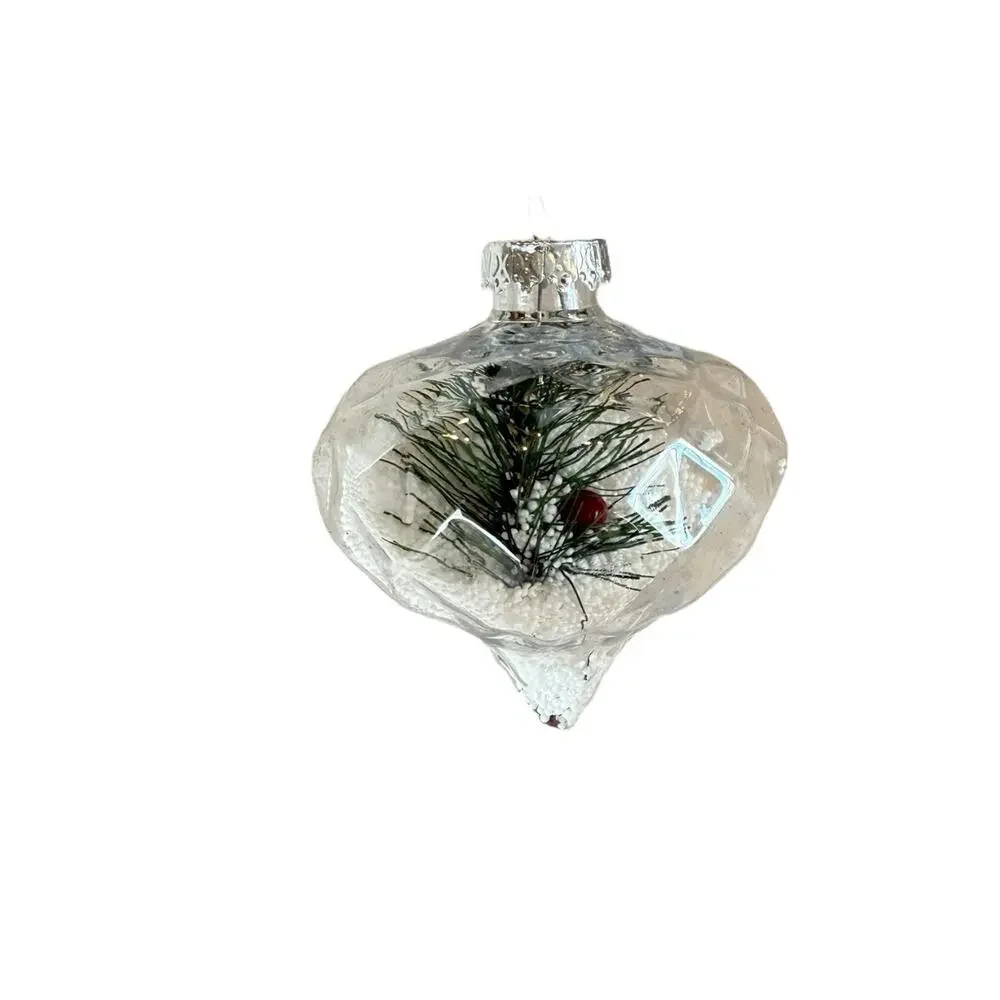 8- 3.5” Plastic Clear Teardrop Christmas Tree ornaments Berries Pine Snow Decor‎